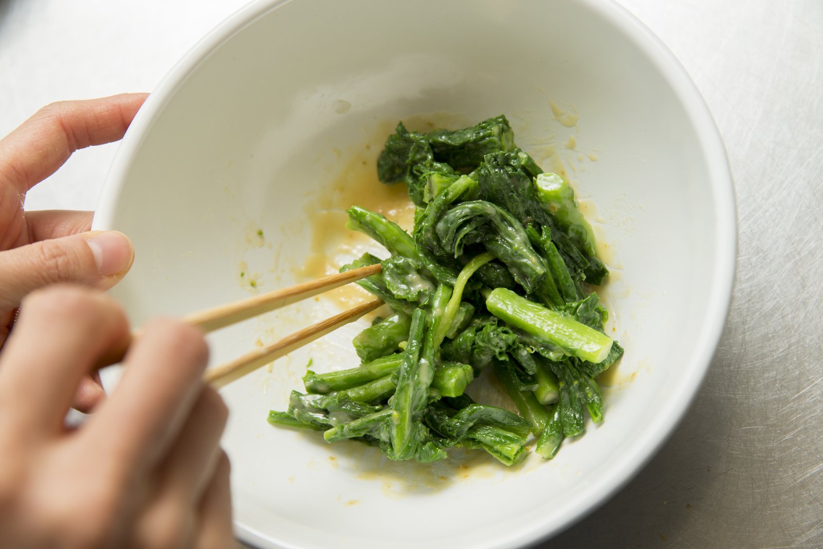 菜の花のからすみ辛子酢みそ和えの作り方 手順3